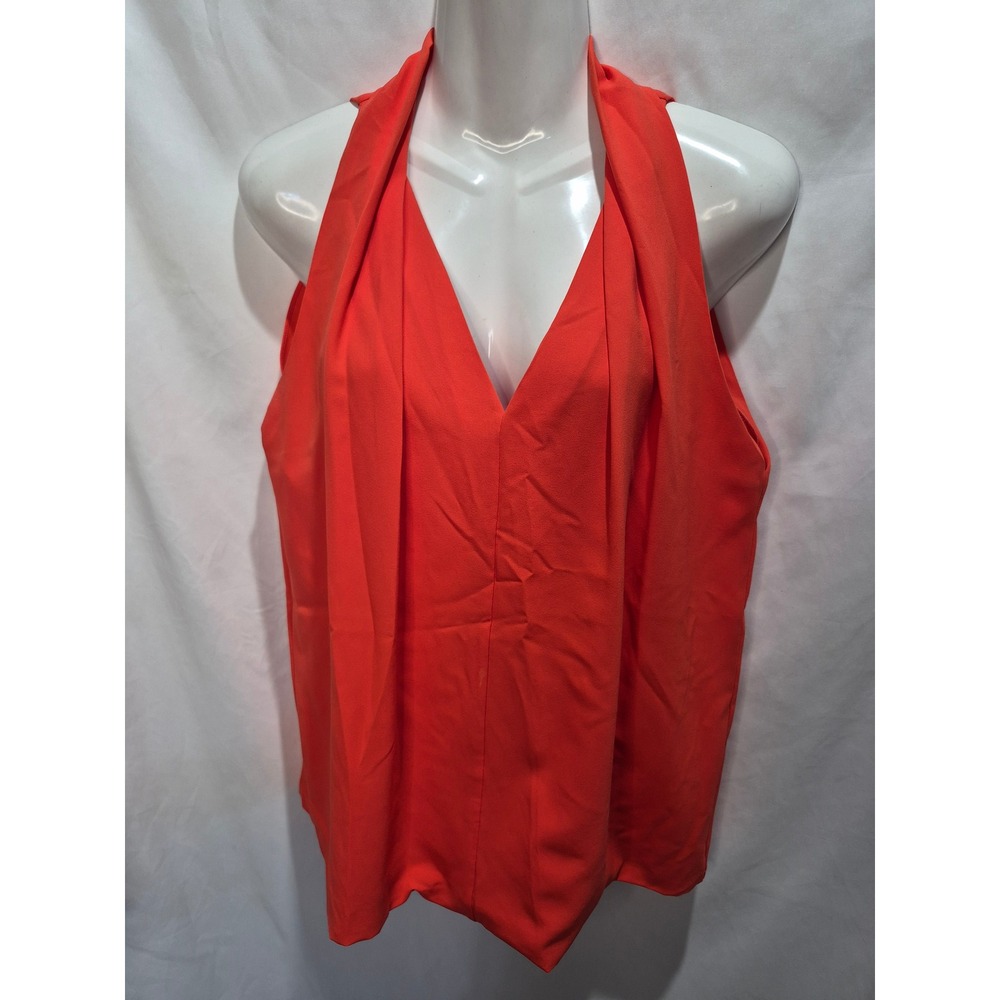 Diane von Furstenberg Orange Halter V-Neck Draped Sleeveless Top S RN84177